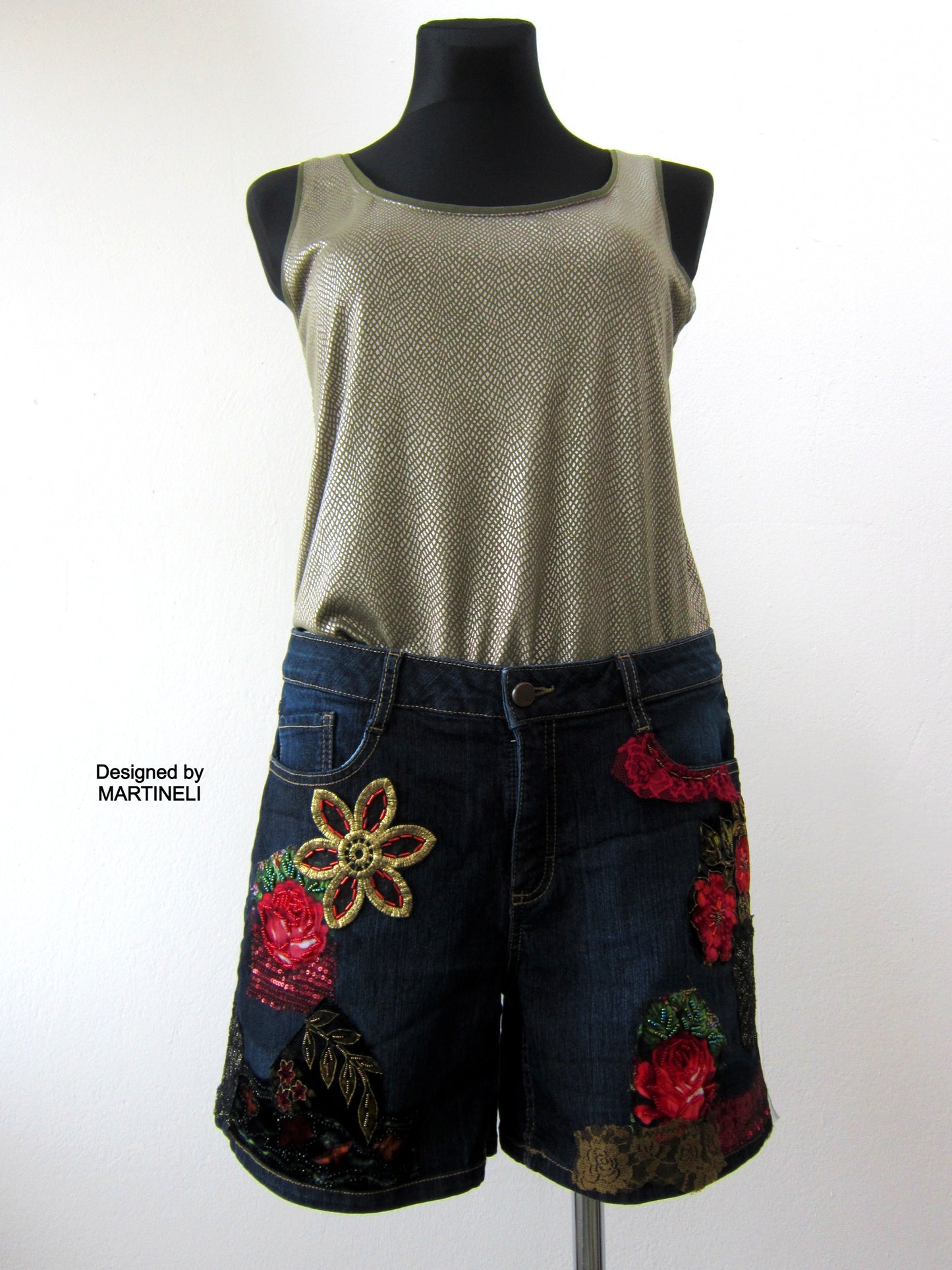 Women`s Denim Shorts,Summer Jean ShortsM/L Upcycled Clothing for Women