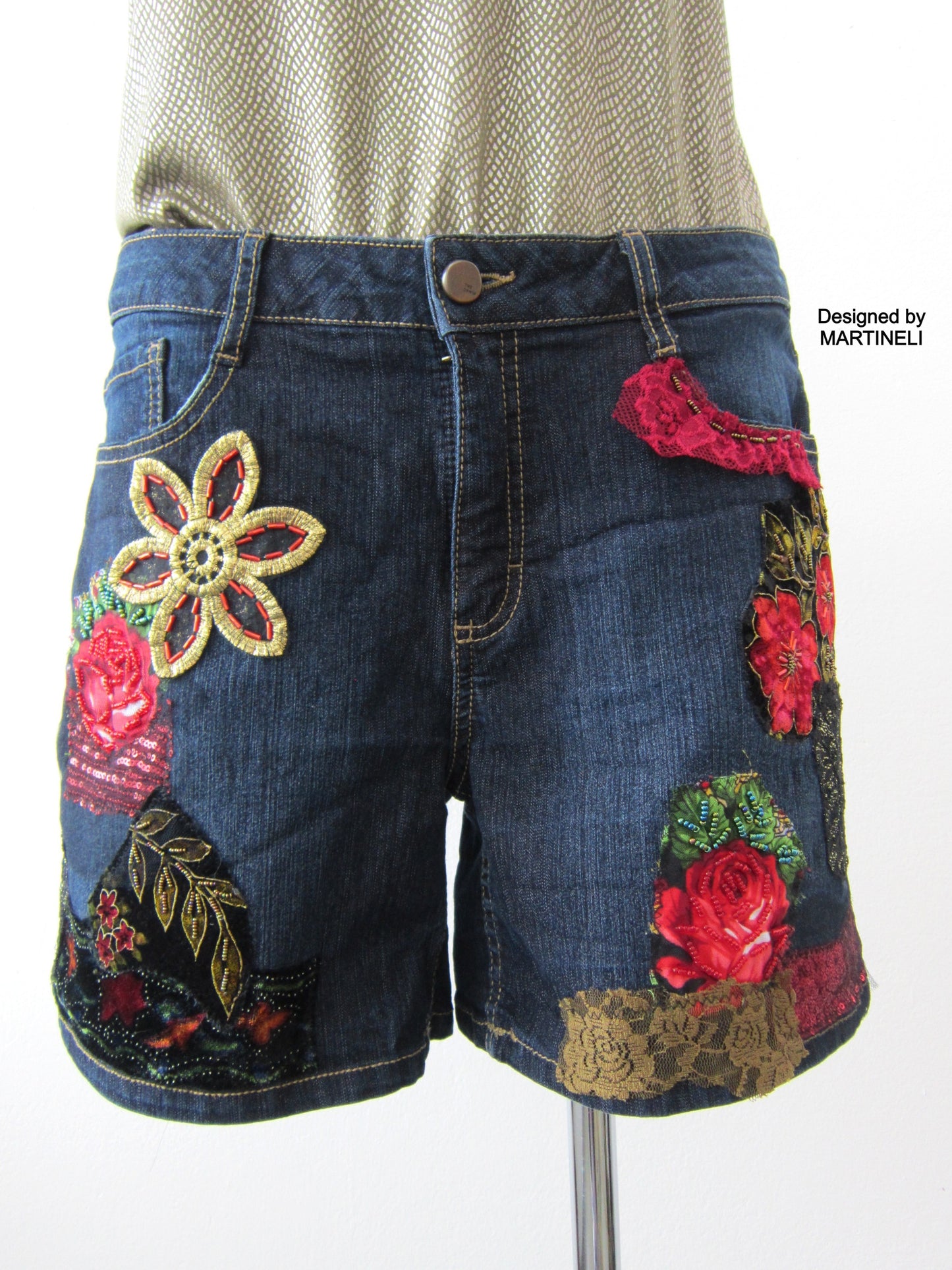 Women`s Denim Shorts,Summer Jean ShortsM/L Upcycled Clothing for Women