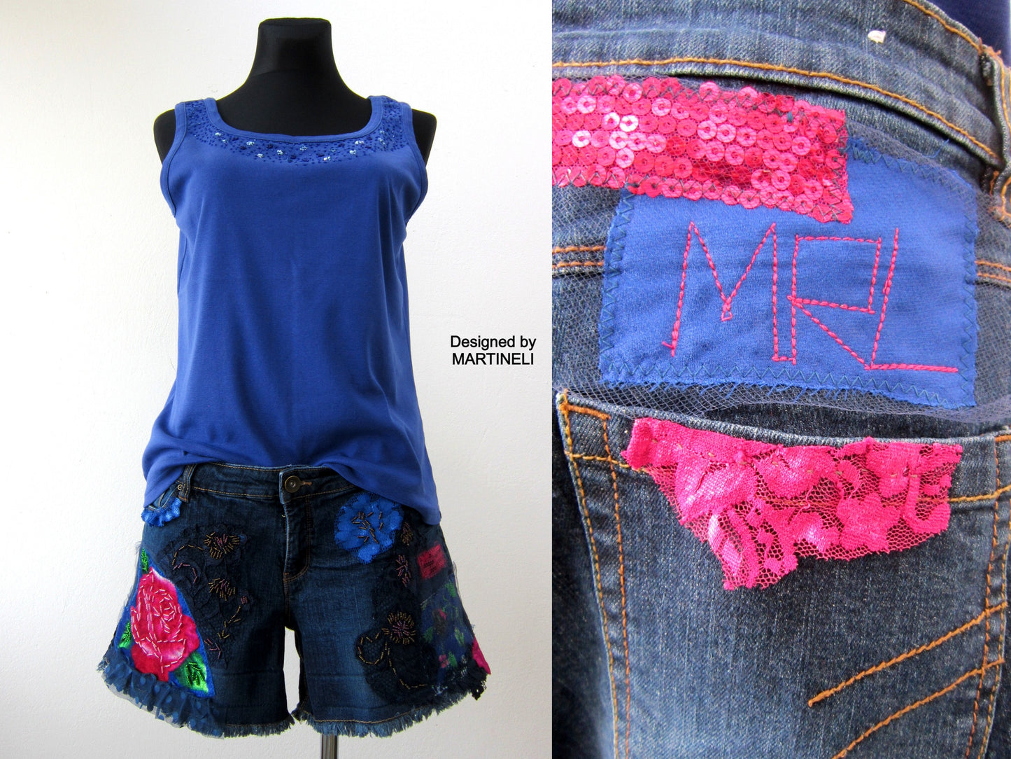 Embroidered Denim Shorts M/L Boho Style Denim Pants