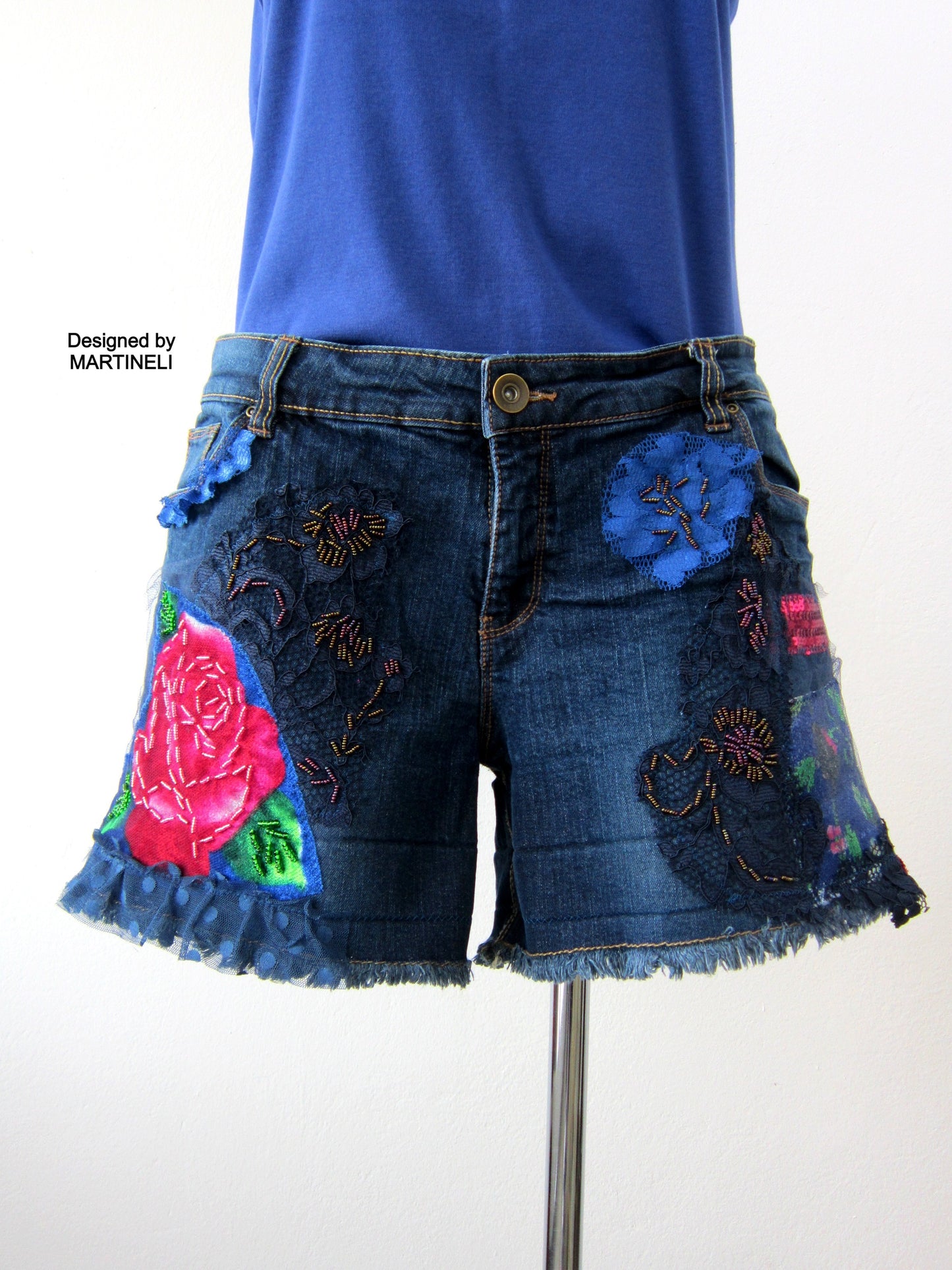 Embroidered Denim Shorts M/L Boho Style Denim Pants