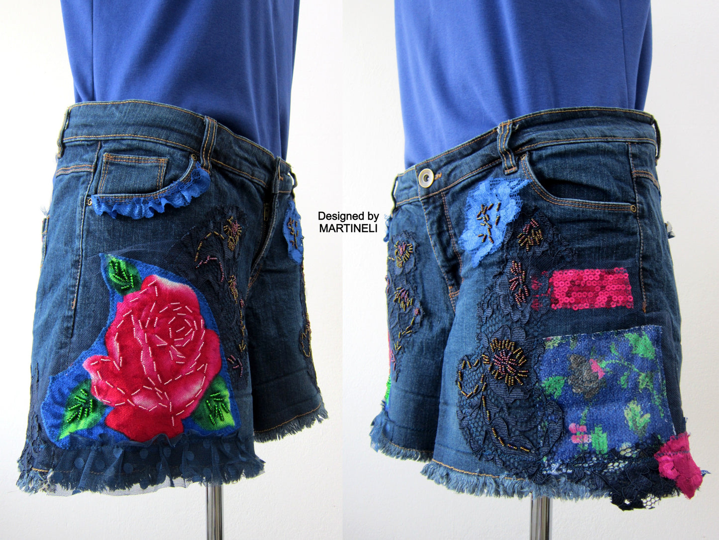 Embroidered Denim Shorts M/L Boho Style Denim Pants