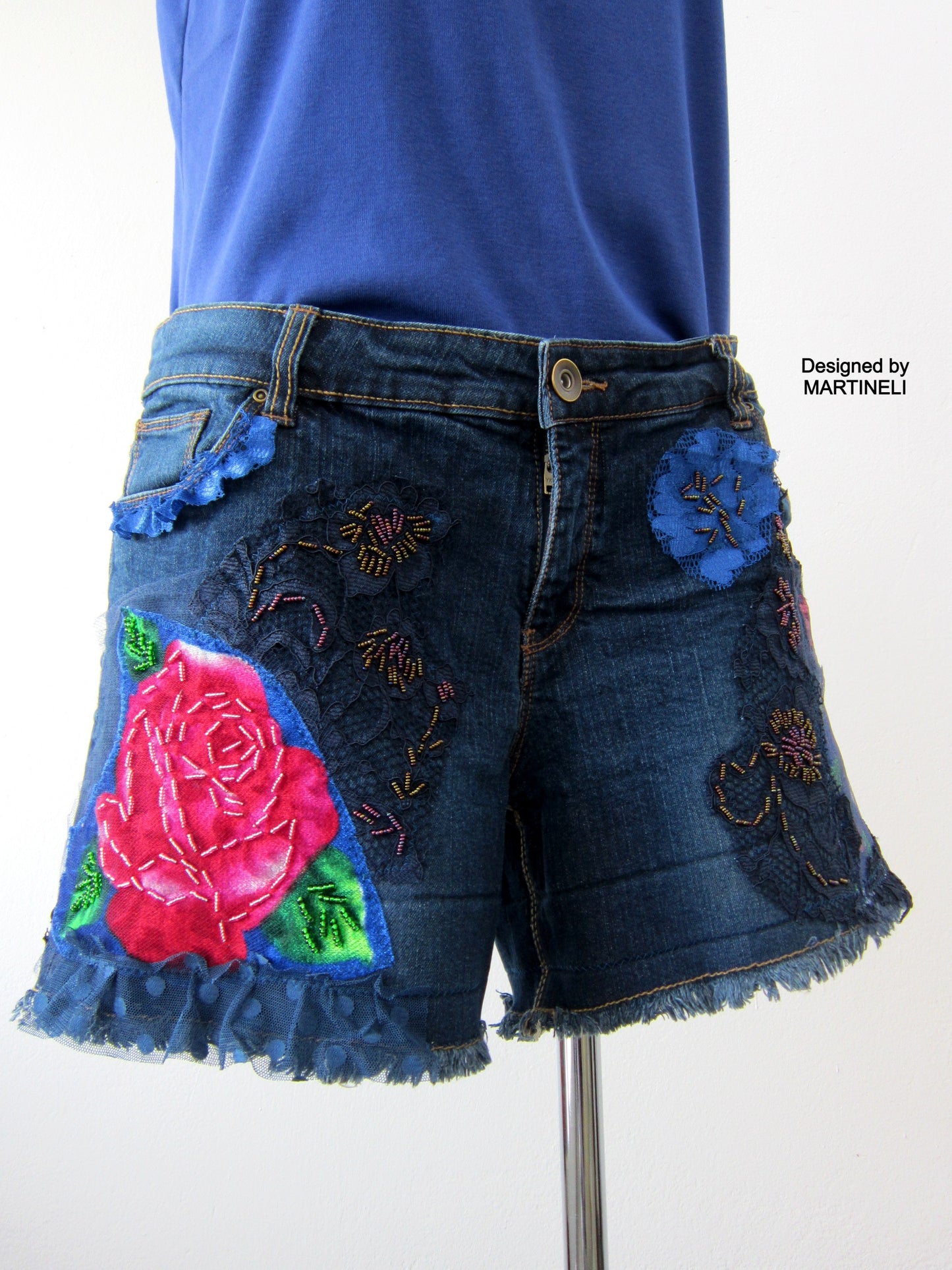 Embroidered Denim Shorts M/L Boho Style Denim Pants
