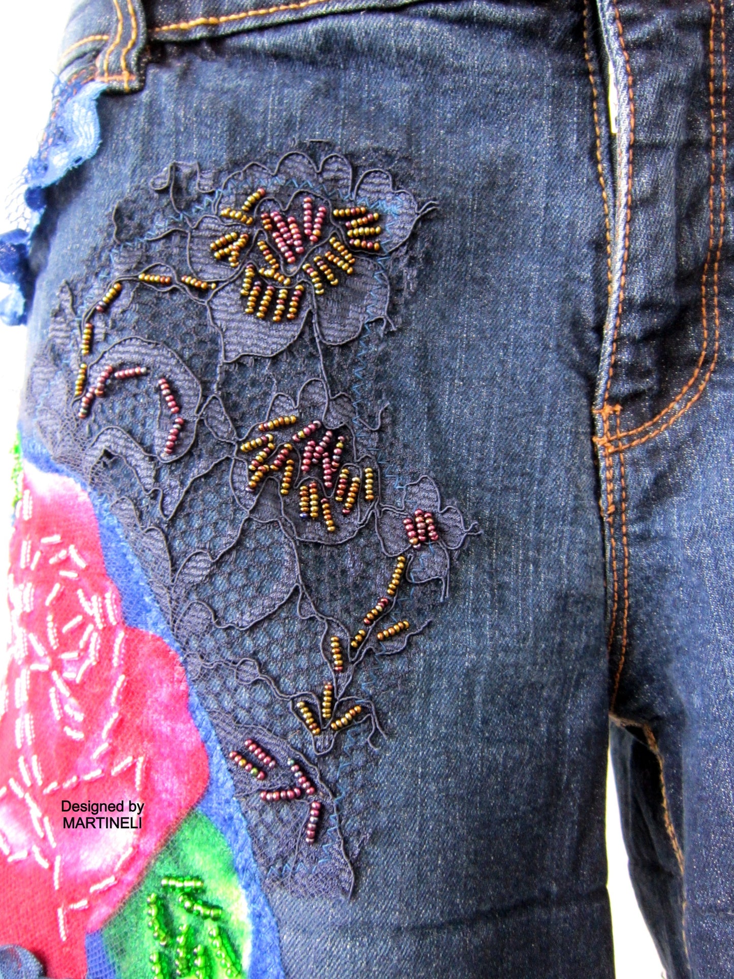 Embroidered Denim Shorts M/L Boho Style Denim Pants