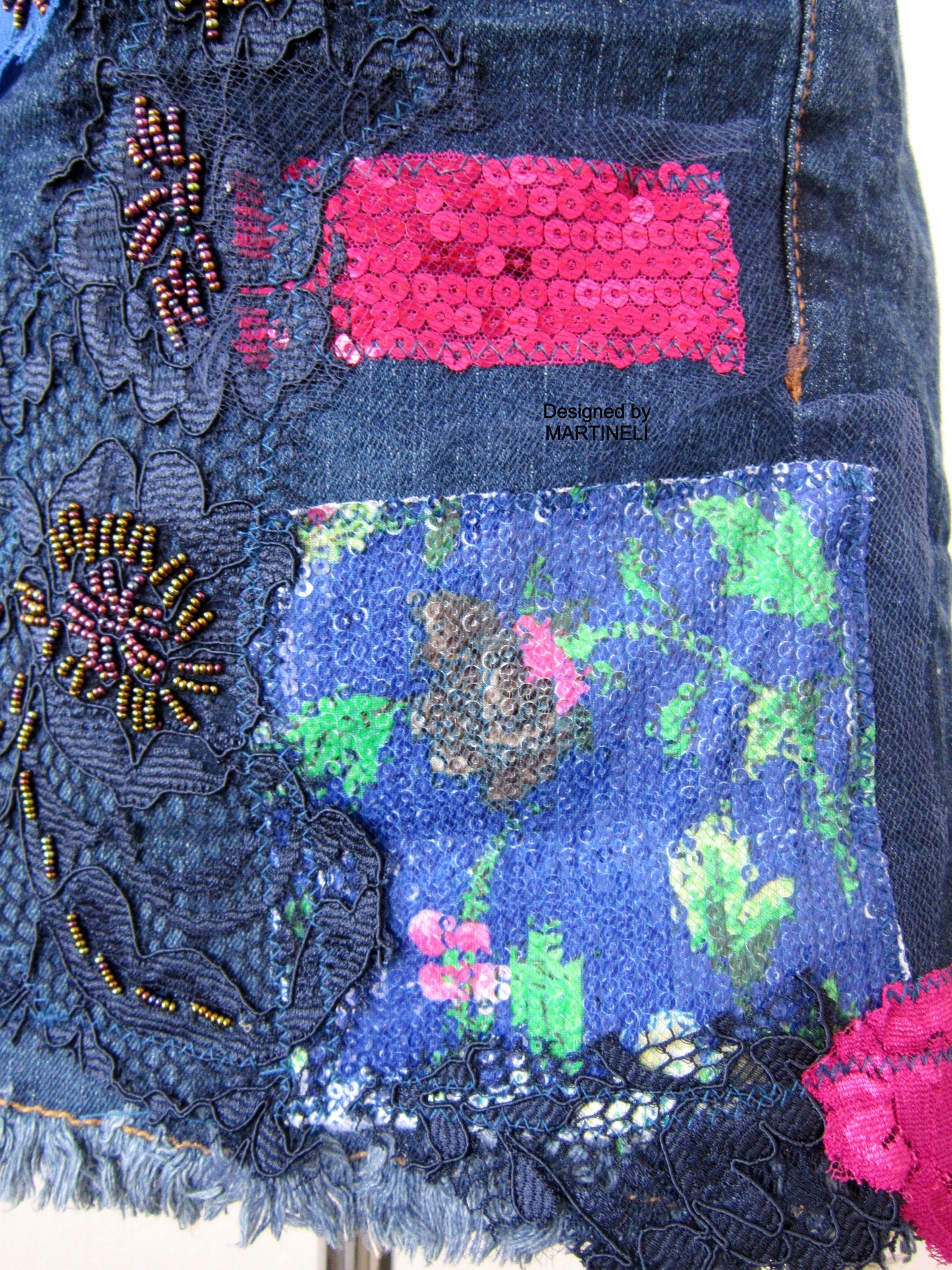 Embroidered Denim Shorts M/L Boho Style Denim Pants