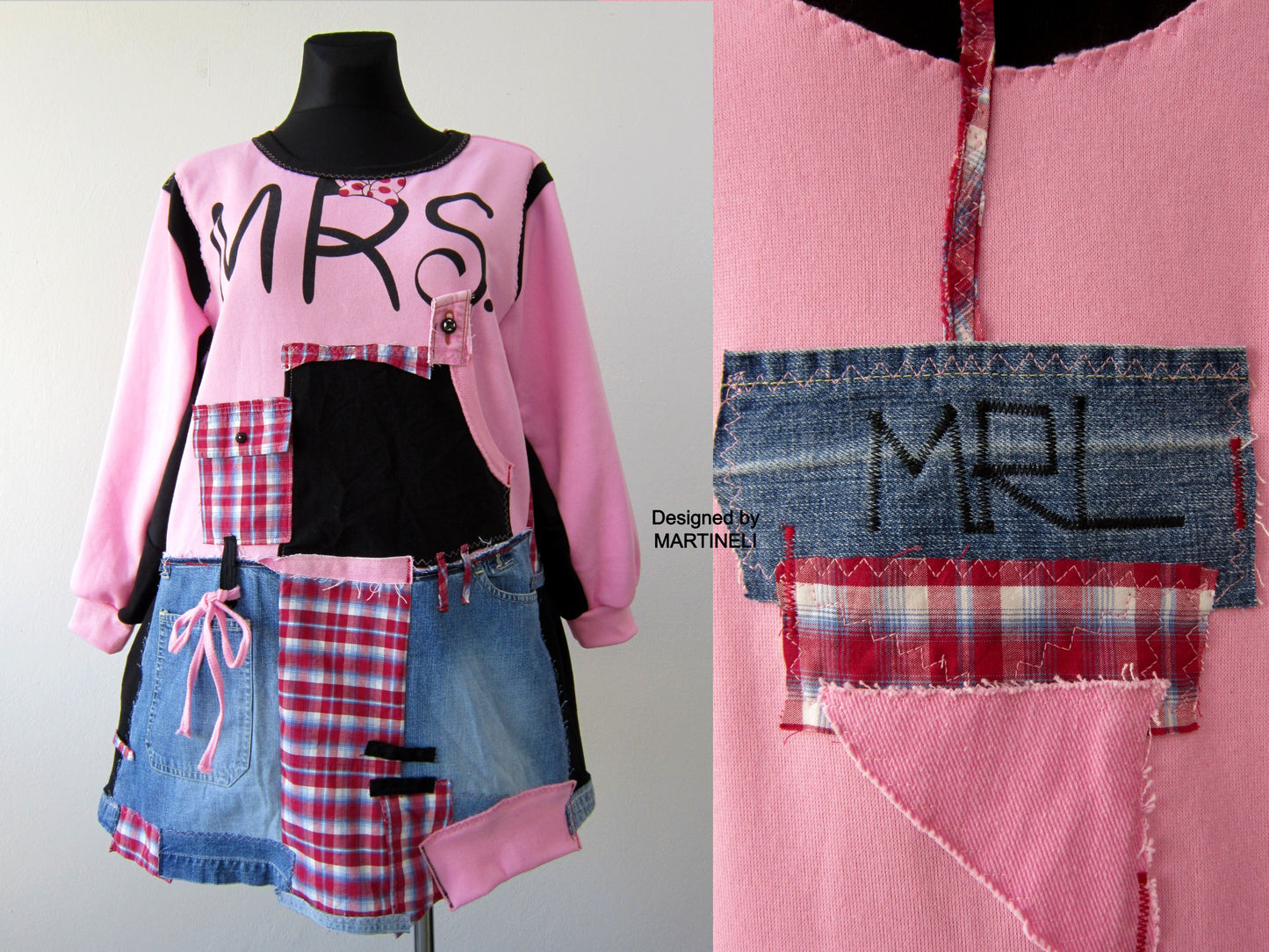 Plus Size 2XL Upcycled Pink Cotton Sweatshirt Dress