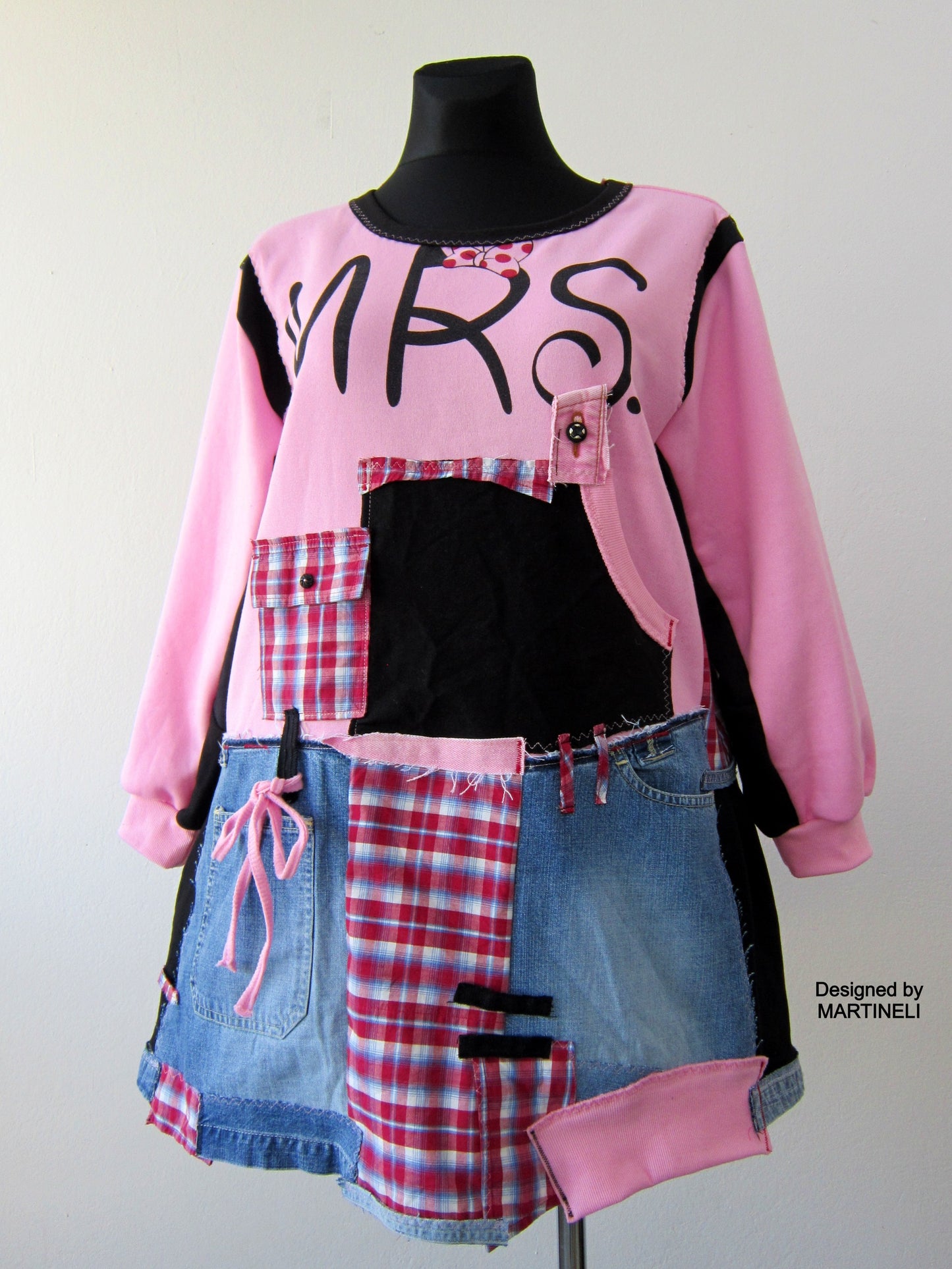 Plus Size 2XL Upcycled Pink Cotton Sweatshirt Dress