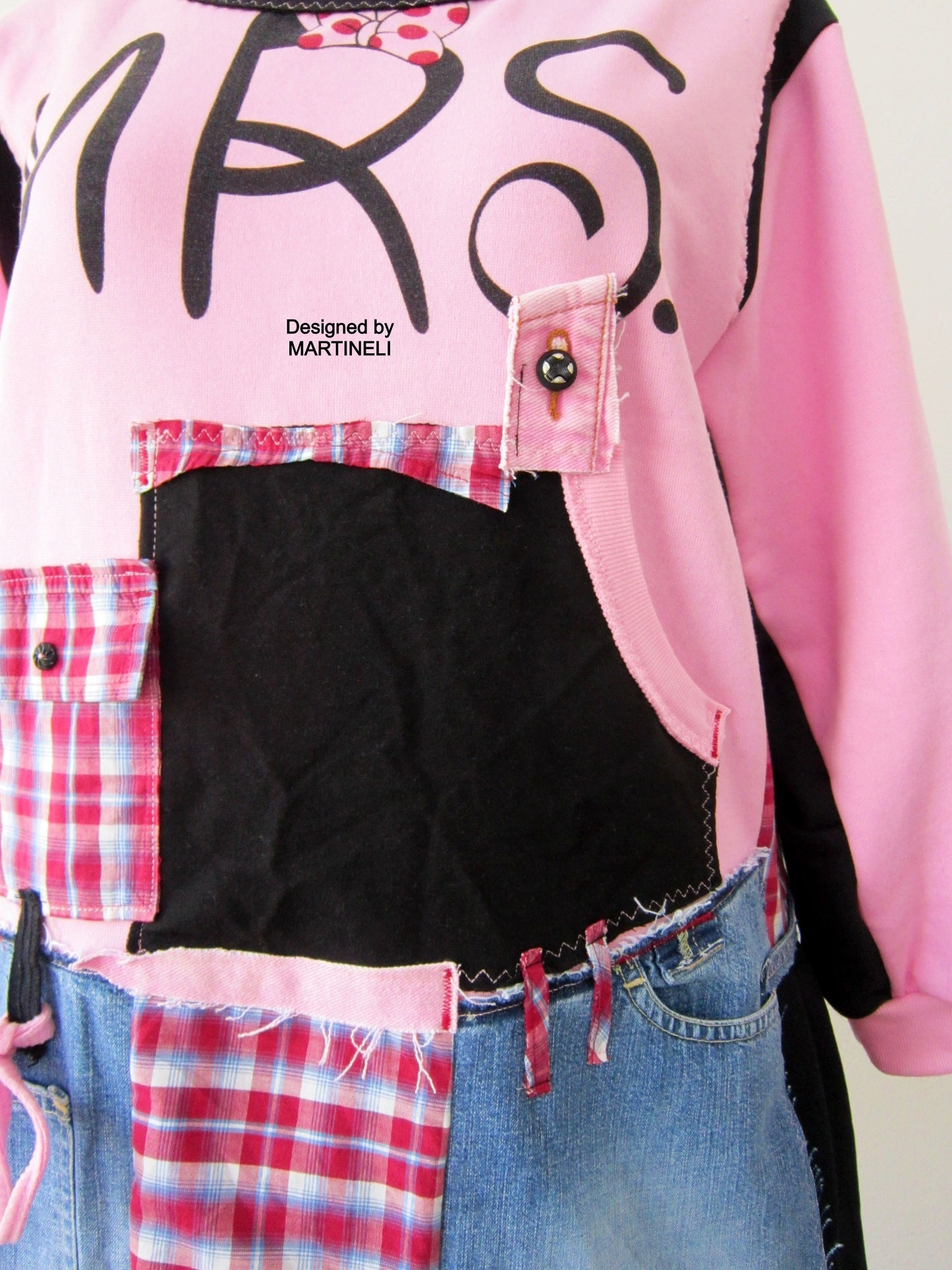 Plus Size 2XL Upcycled Pink Cotton Sweatshirt Dress