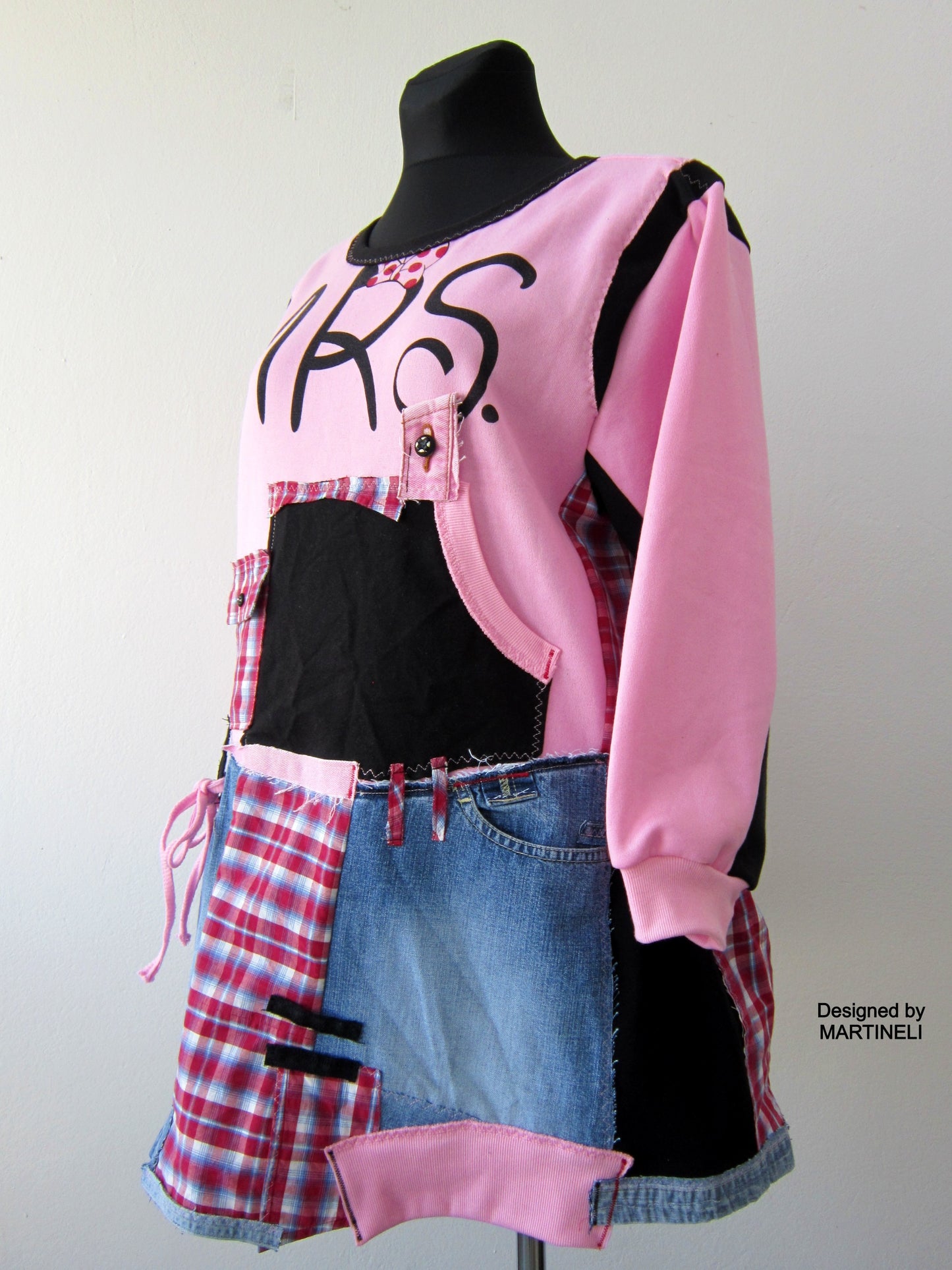 Plus Size 2XL Upcycled Pink Cotton Sweatshirt Dress