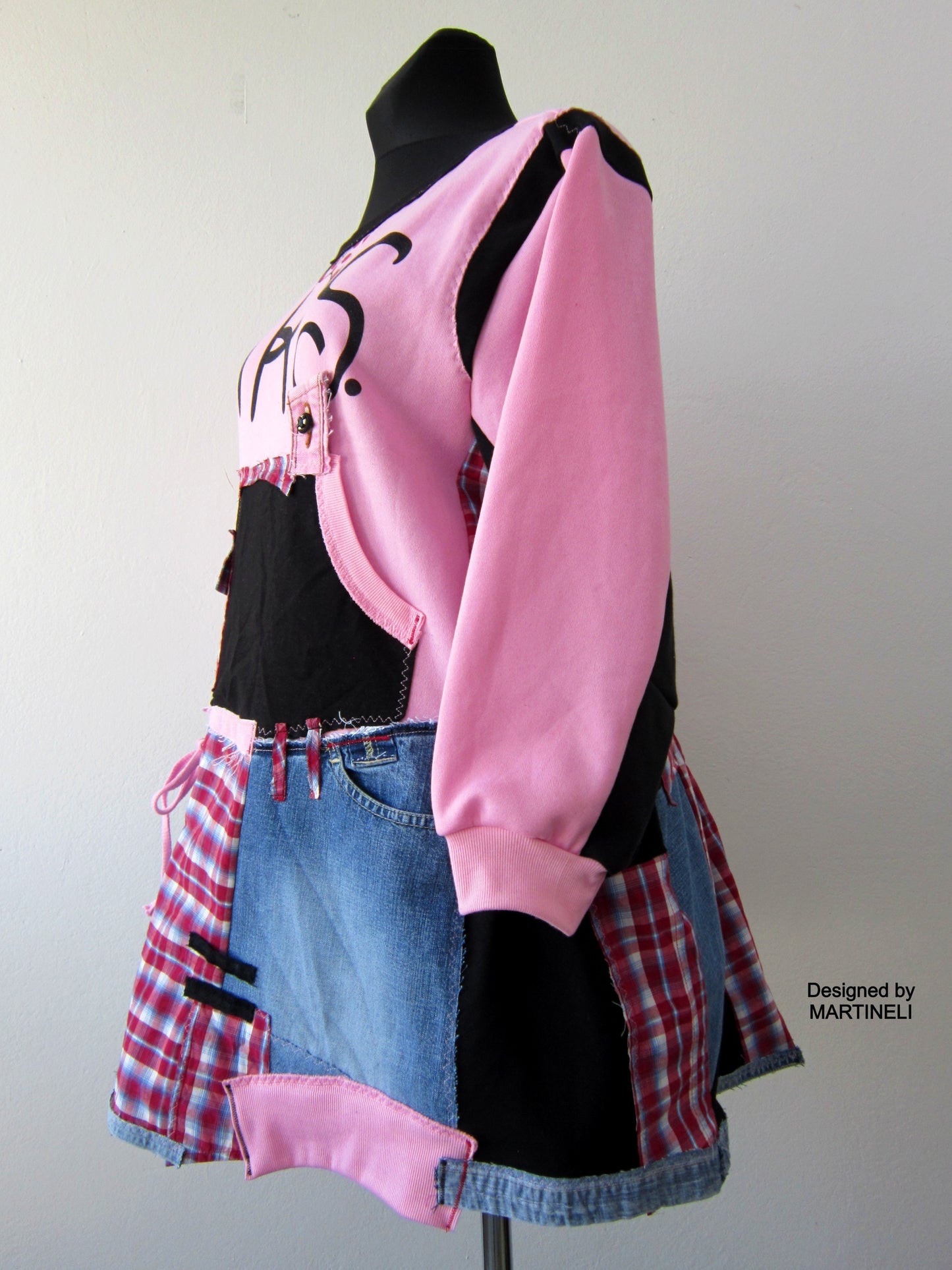Plus Size 2XL Upcycled Pink Cotton Sweatshirt Dress
