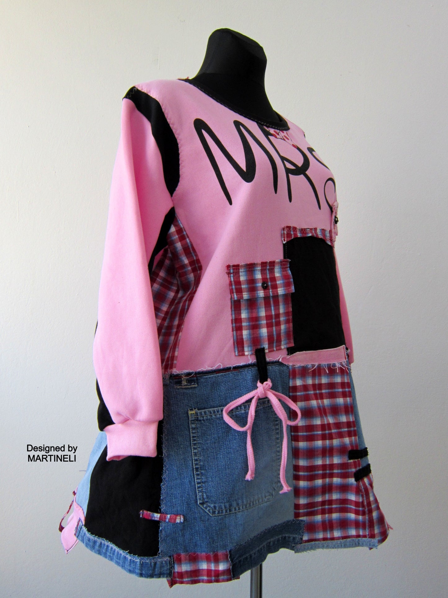 Plus Size 2XL Upcycled Pink Cotton Sweatshirt Dress