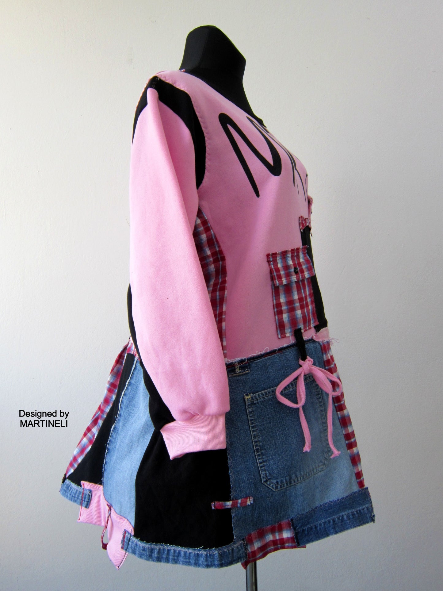 Plus Size 2XL Upcycled Pink Cotton Sweatshirt Dress