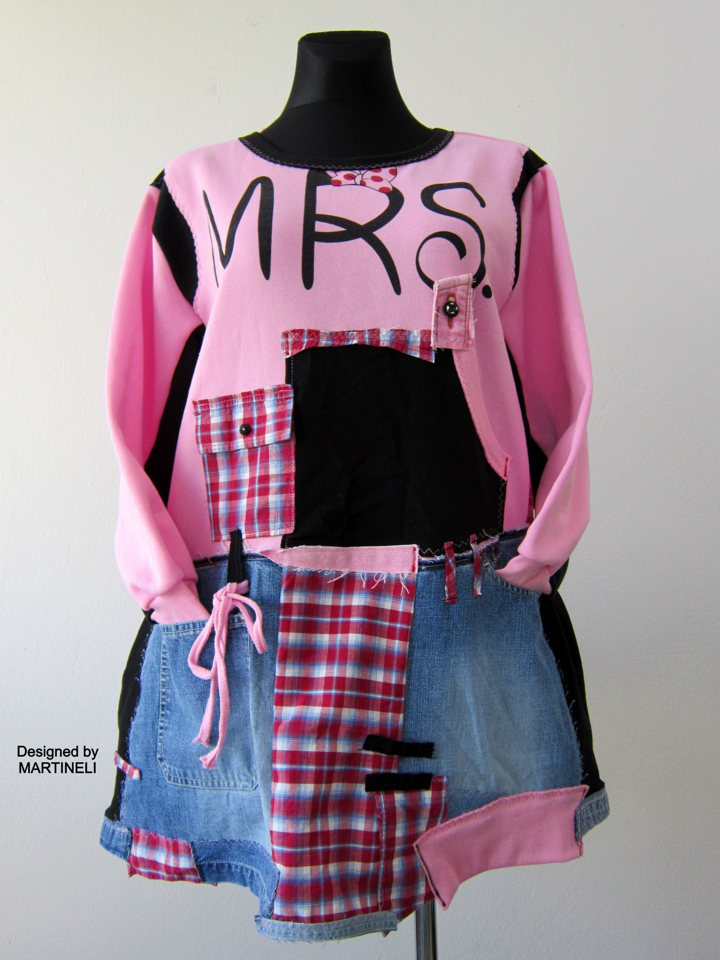 Plus Size 2XL Upcycled Pink Cotton Sweatshirt Dress