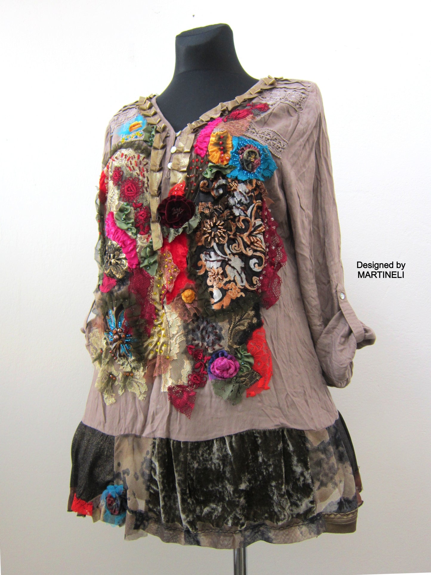 Long Sleeves Embroidered Shirt Dress,XL Boho Hippie Summer Dress