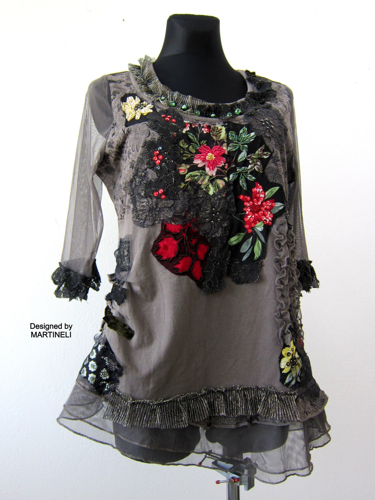 Short Sleeve Summer Top,M/L Gray Mini Dress