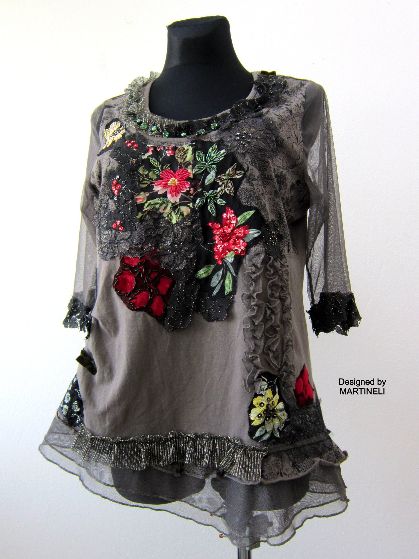 Short Sleeve Summer Top,M/L Gray Mini Dress