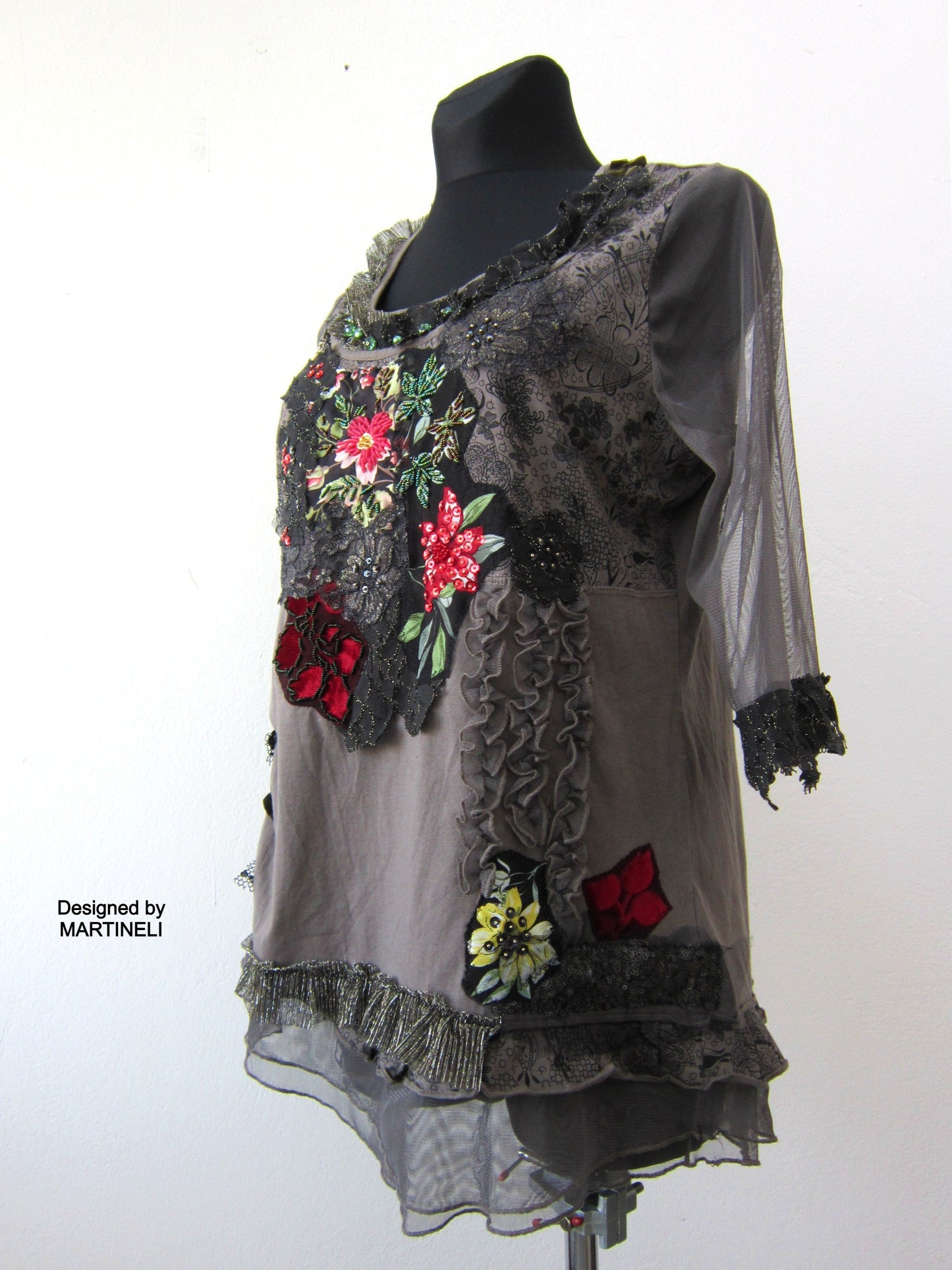 Short Sleeve Summer Top,M/L Gray Mini Dress