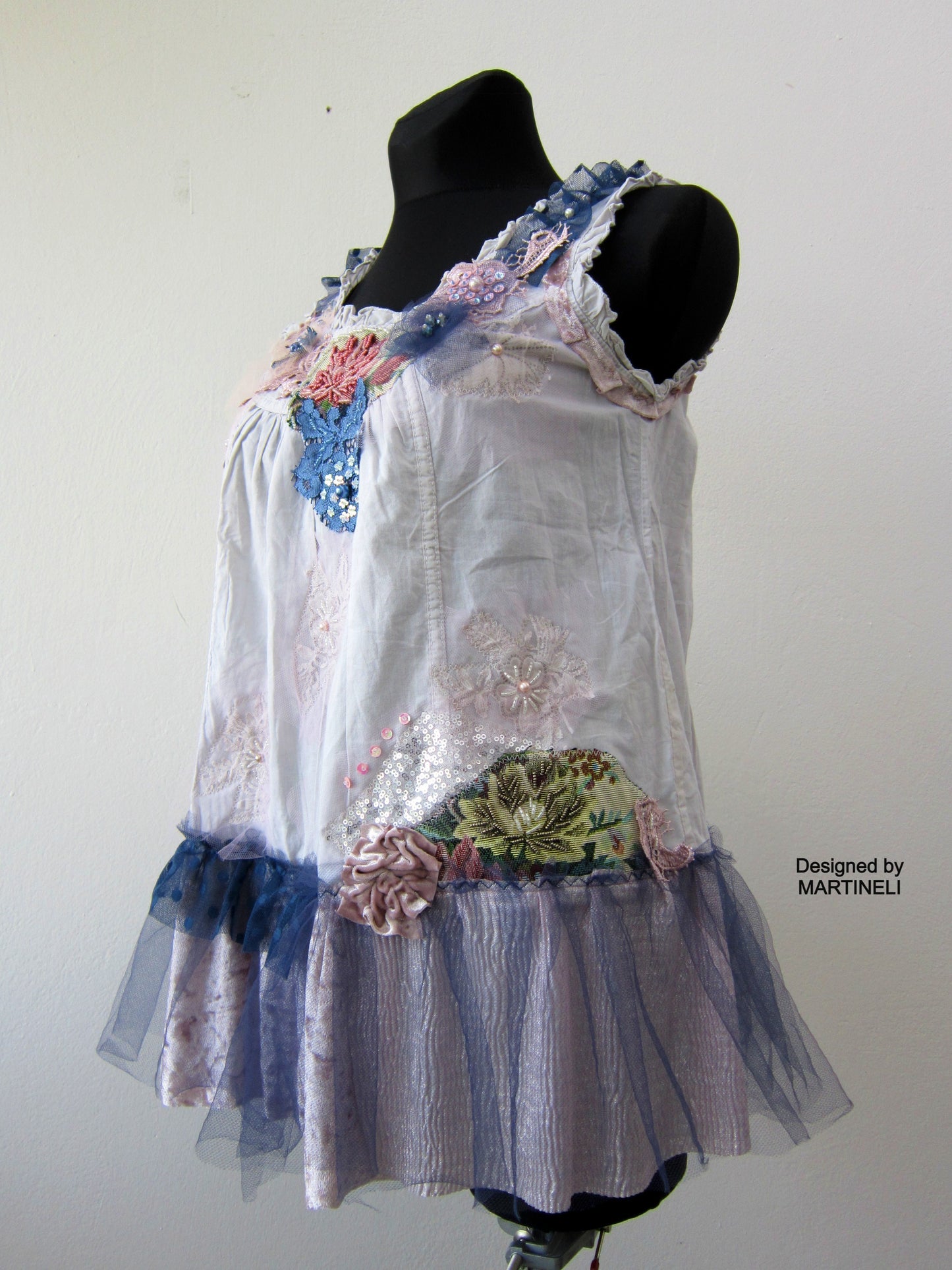 Sleeveless Summer Top,M Boho Chic Shirt Dress