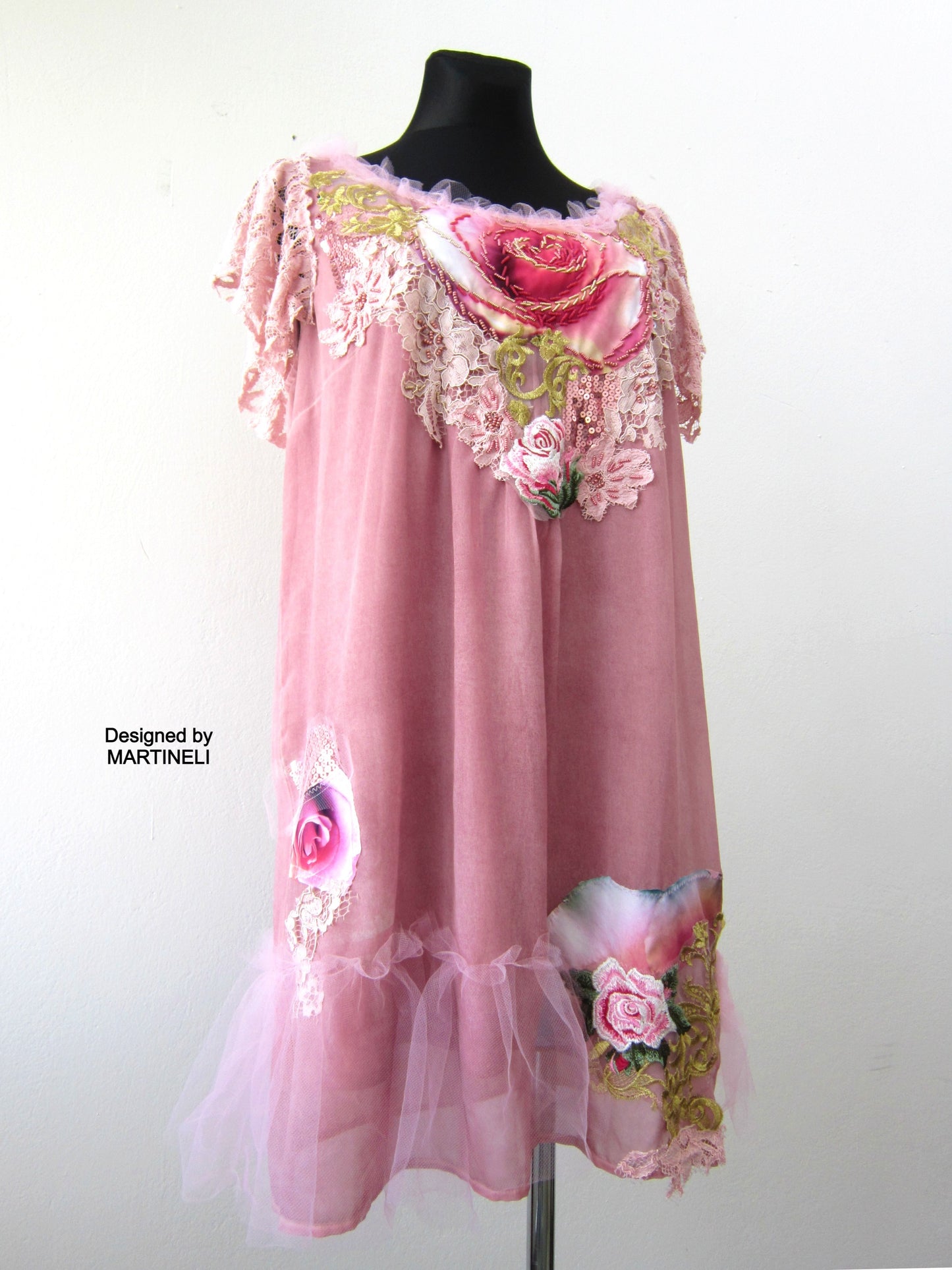 Pink Summer Dress for Women,Boho Embroidered Midi Dress