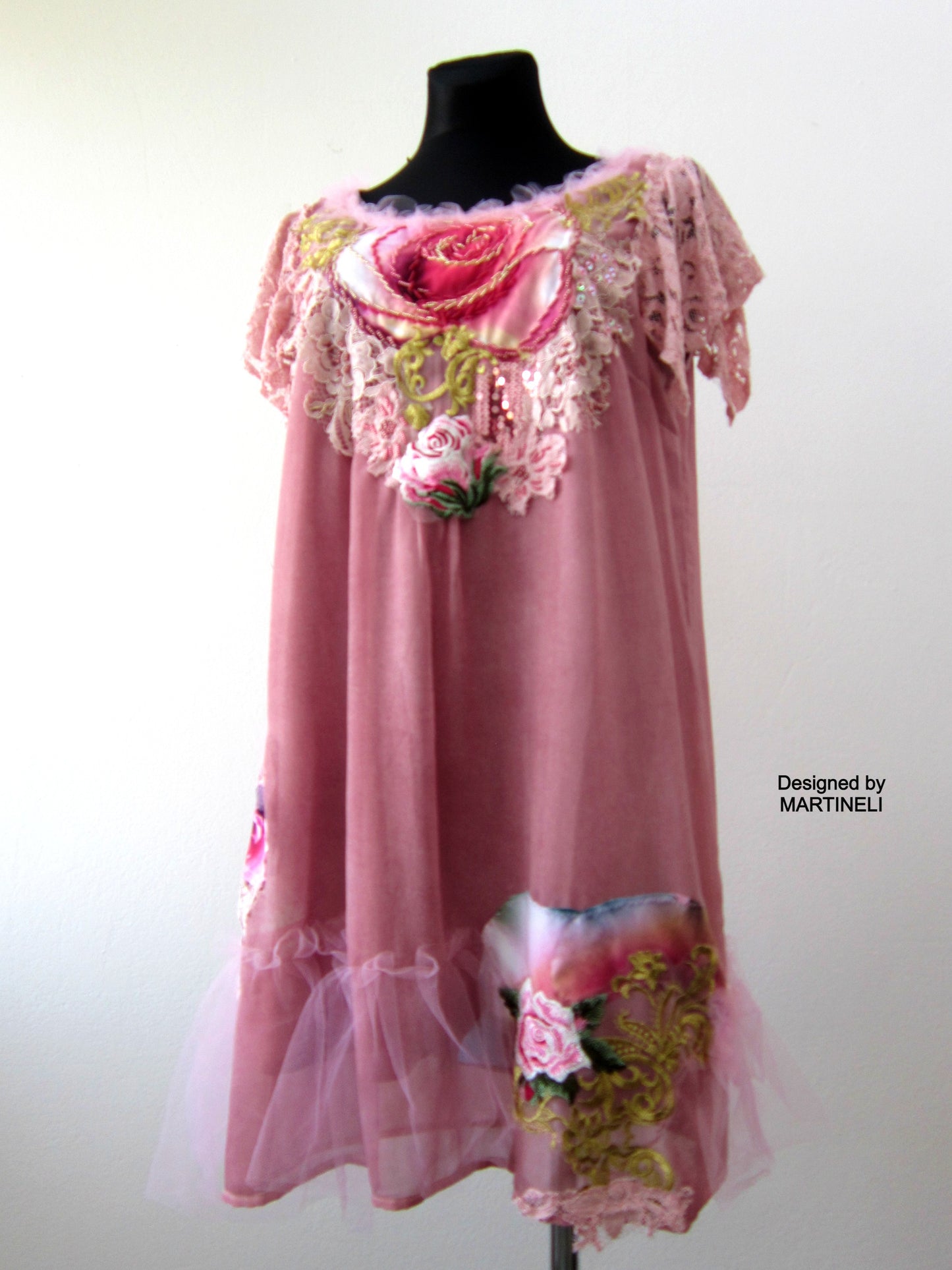 Pink Summer Dress for Women,Boho Embroidered Midi Dress