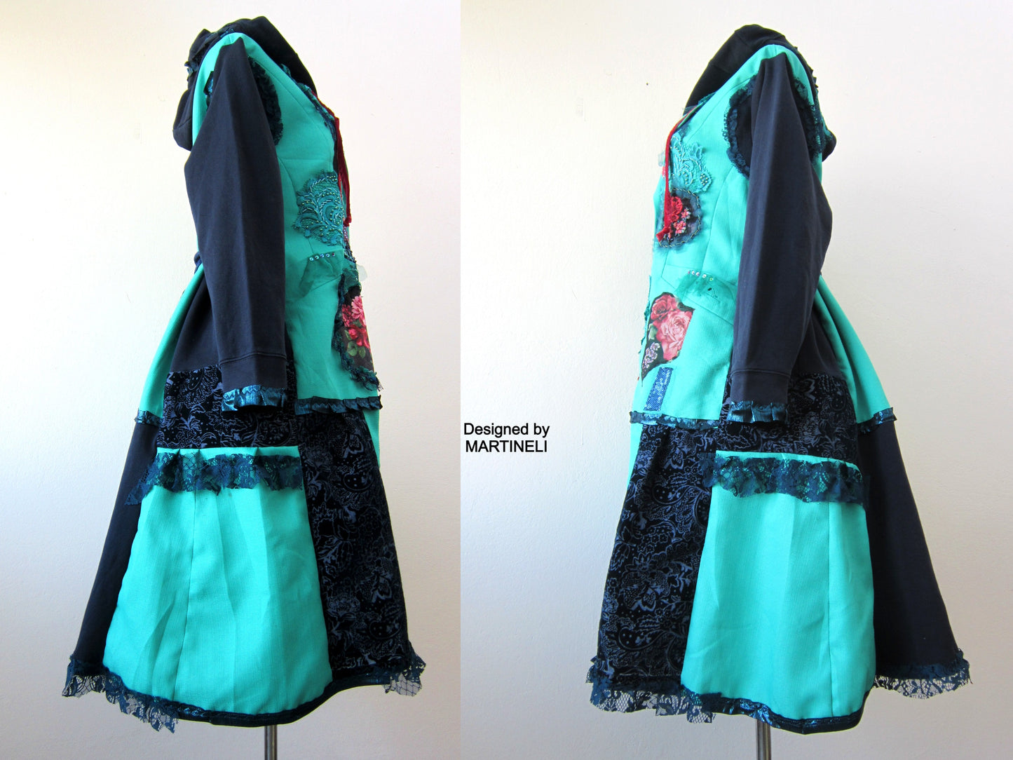 Plus Size Hooded Coat,3XL Turquoise Coat,Long Sweatshirt Coat