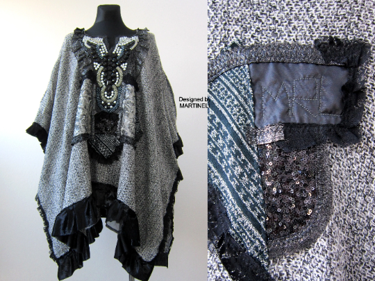 Gray Cotton Cape,Boho Chic Embroidered Poncho