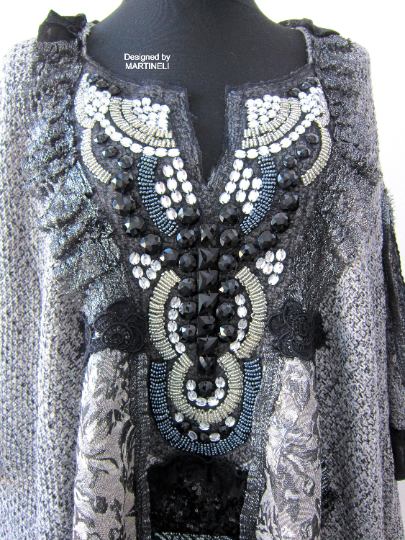 Gray Cotton Cape,Boho Chic Embroidered Poncho