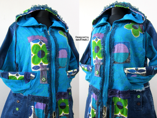 Plus Size Hooded Coat,3XL Long Denim Hooded Coat for Women