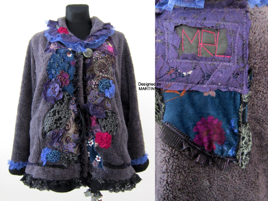 Gray Faux Fur Winter Jacket,L/XL Embroidered Warm Jacket