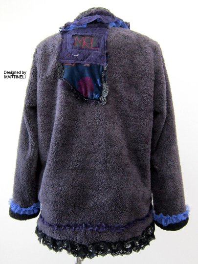 Gray Faux Fur Winter Jacket,L/XL Embroidered Warm Jacket