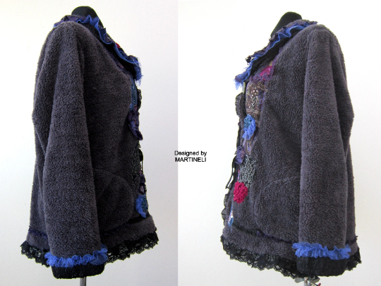 Gray Faux Fur Winter Jacket,L/XL Embroidered Warm Jacket