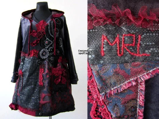 Plus Size Gray Velvet Hooded Sweatshirt Dress,2XL Upcycled Oversized Patchwork Denim Hoodie