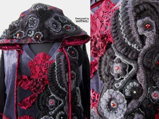 Plus Size Gray Velvet Hooded Sweatshirt Dress,2XL Upcycled Oversized Patchwork Denim Hoodie