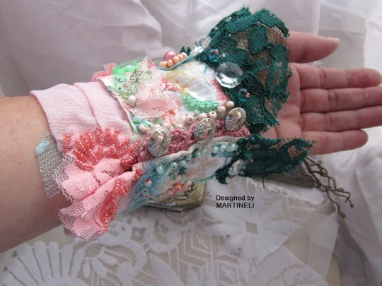 Pink Cuff Bracelet,Romantic Bracelet,Embroidered Bracelet