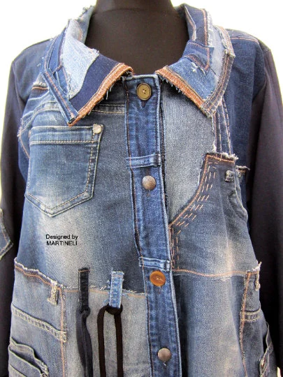 Plus Size Long Denim Coat,3XL Spring Denim Coats for Women
