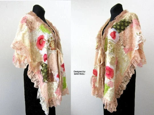 Embroidered Cape,Boho Floral Shawl for Women