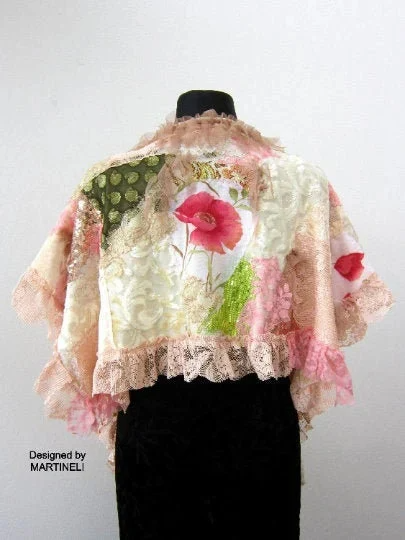 Embroidered Cape,Boho Floral Shawl for Women