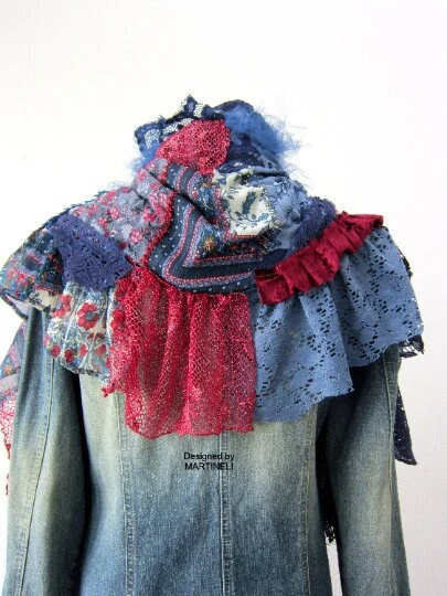 Blue Boho Festival Fringe Shawl,Upcycled Clothing For Women