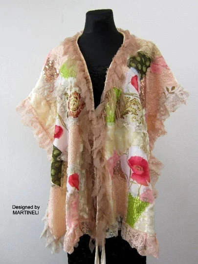 Embroidered Cape,Boho Floral Shawl for Women