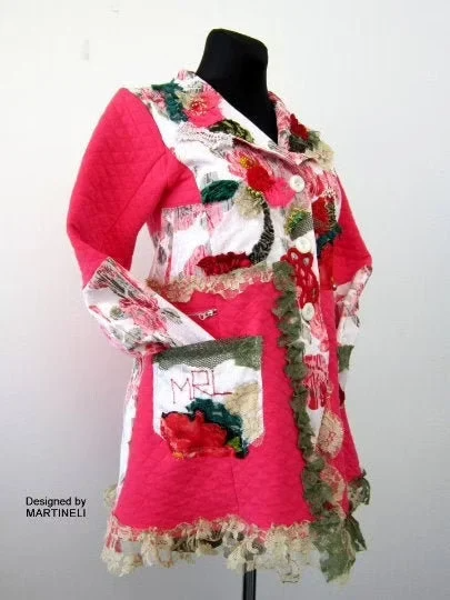 Pink Floral Jacket S Boho Embroidered Jacket for Women