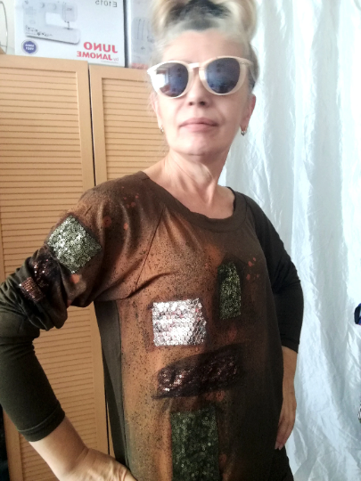 Khaki Green Embroidered Top,M Casual Woman Top