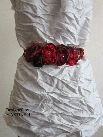 Boho Red Velvet Floral Headband,Gothic Beaded Headpiece
