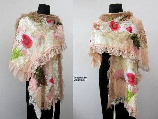 Embroidered Cape,Boho Floral Shawl for Women