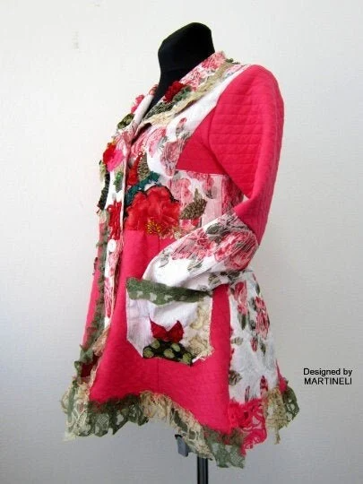 Pink Floral Jacket S Boho Embroidered Jacket for Women