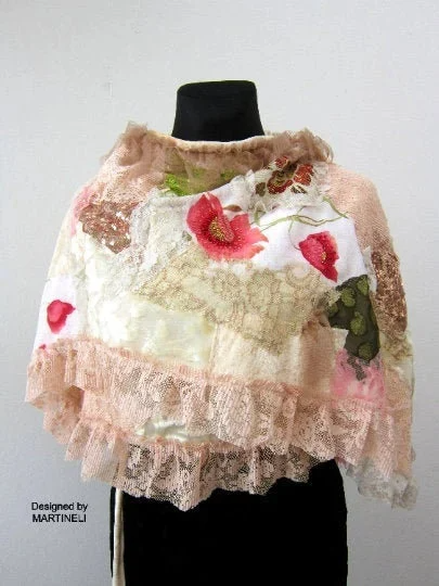 Embroidered Cape,Boho Floral Shawl for Women