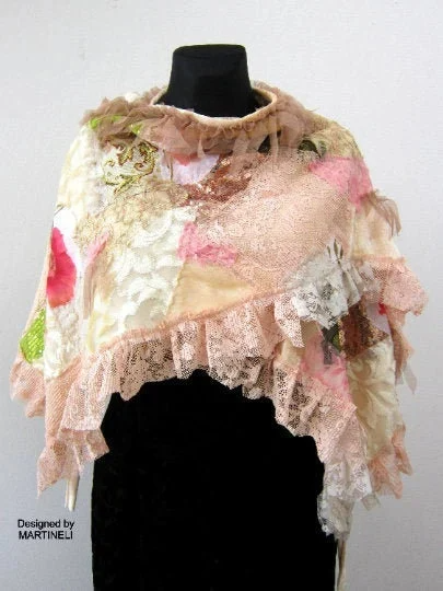 Embroidered Cape,Boho Floral Shawl for Women