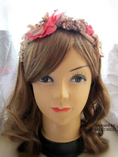 Rose Gold Boho Chic Floral Headband,Pink Beaded Tiara