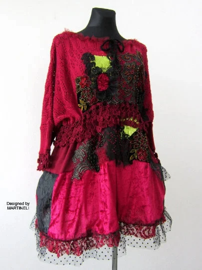 XL/4XL Plus Size Wine Red Sweater Dress,Upcycled Clothing for Women