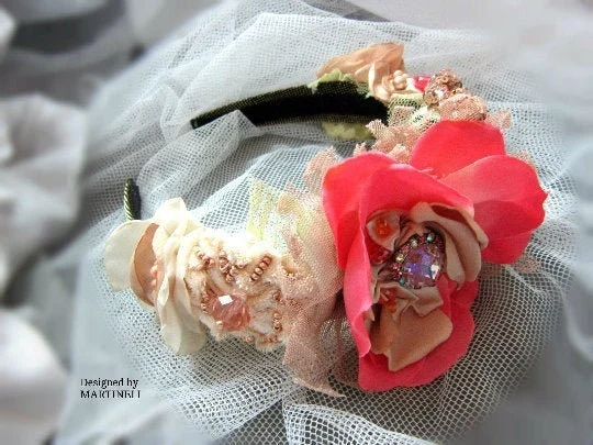 Rose Gold Boho Chic Floral Headband,Pink Beaded Tiara