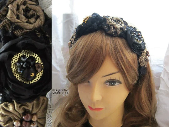 Black Gothic Headband,Embroidered Velvet Sash Belt