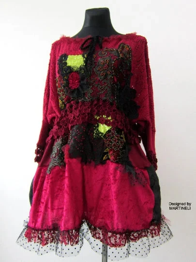 XL/4XL Plus Size Wine Red Sweater Dress,Upcycled Clothing for Women